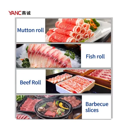 Bœuf commercial en acier inoxydable, saucisse de poisson, rouleau d'agneau, machine de découpe de trancheuse de rouleau de bacon/trancheuse de viande congelée semi-automatique